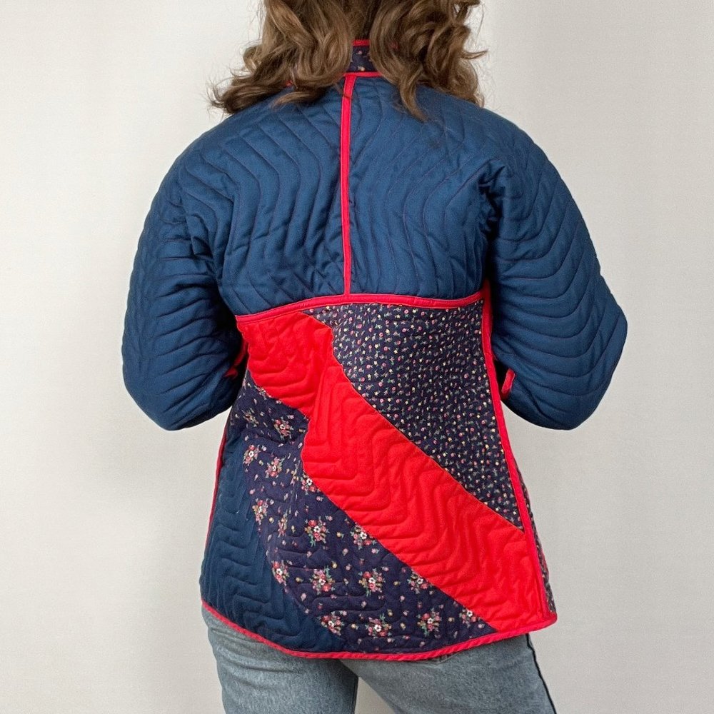 Vintage 60s 70s Quilted Floral Light Jacket Oversized Cottagecore Grandmacore - Picture 5 of 9